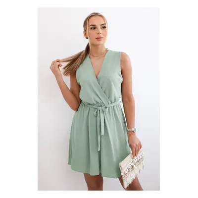 Włoski Flared dress tied at the waist dark mint