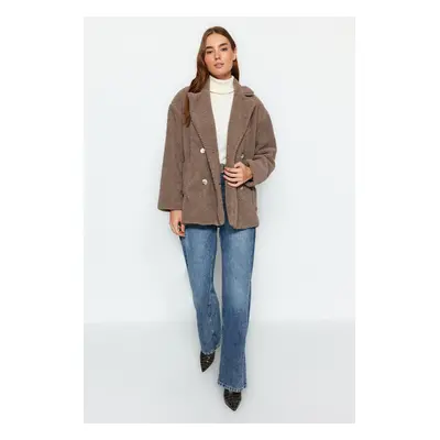 Trendyol Mink Premium Oversize széles szabású plüss kabát