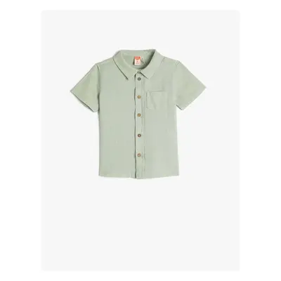 Koton Shirt Linen Blended Short Sleeve Single Pocket Detailed