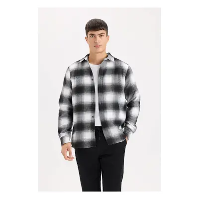 DEFACTO Regular Fit Polo Collar Plaid Flannel Long Sleeve Shirt