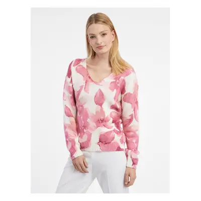 Orsay Pink and white women's floral sweater - Women