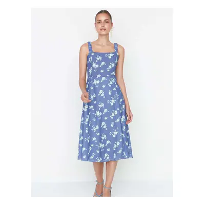 Blue Floral Strappy Midi Dress with Slit Trendyol - Women