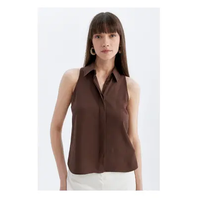 DEFACTO Regular Fit Shirt Collar Linen Blend Sleeveless Blouse