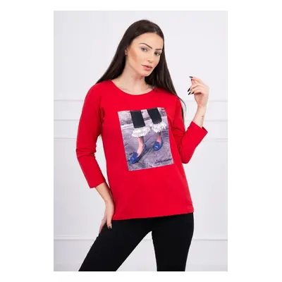 3D Graphic Blouse with Zirconia Red