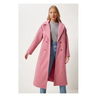 Happiness İstanbul Women's Pink Double Breasted Cashmere Coat