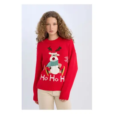 DEFACTO Christmas Themed Crew Neck Knitwear Sweater