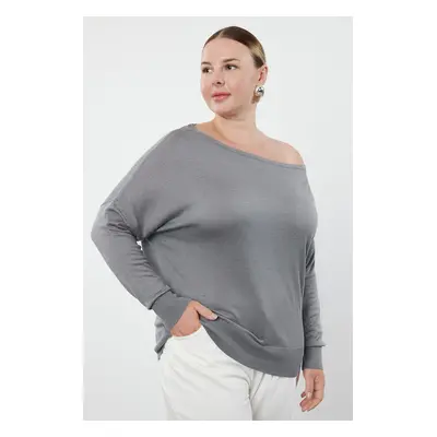 Trendyol Curve Gray Boat Neck Knit Sweater