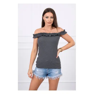 Shoulderless blouse with graphite ruffles