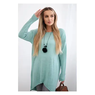 Mint sweater with necklace