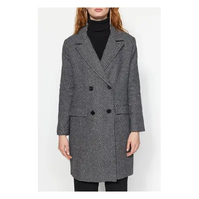 Trendyol Black Oversize Wide-Cut Herringbone Pattern Long Cachet Coat