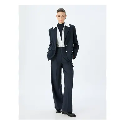 Koton Straight Wide Leg Fabric Trousers with Pockets and Side Stripe Detail