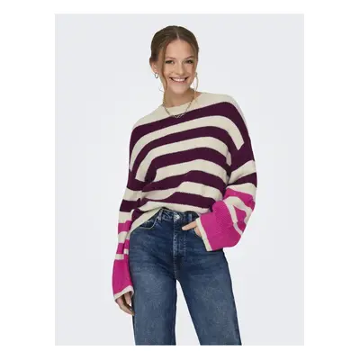 Purple-cream women's striped sweater JDY Drea - Women