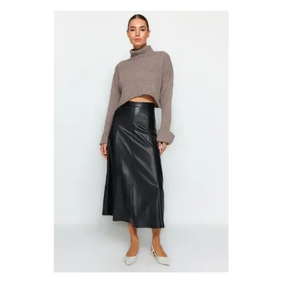 Trendyol Black Faux Leather High Waist Maxi Skirt