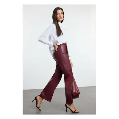 Trendyol Claret Red Relaxed/Comfortable Straight/Piece Leg Stitch Detailed Trousers