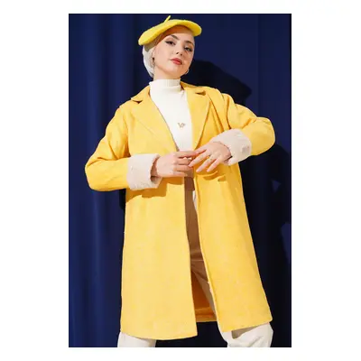 Bigdart Women's Fish Back Cashew Coat with Feather Sleeves - Yellow