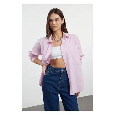 Trendyol Pink Striped Oversize Woven Shirt