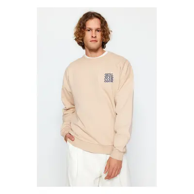 Trendyol Beige Oversize/Wide Cut Letter Printed Sweatshirt