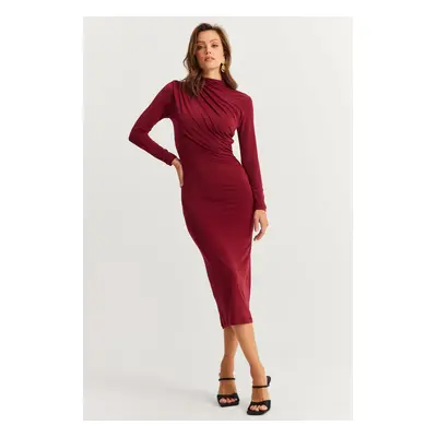 Cool & Sexy Women's Burgundy Drape Maxi Dress