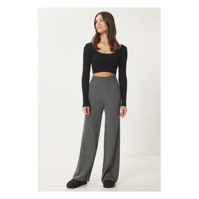 Happiness İstanbul Women's Anthracite Ribbed Knit Trousers KI00096