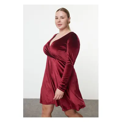 Trendyol Curve Burgundy Velvet Knit Plus Size Dress