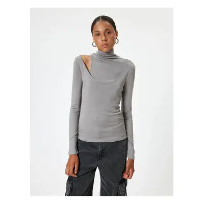 Koton Long Sleeve T-Shirt Turtleneck Window Detailed Viscose Fabric