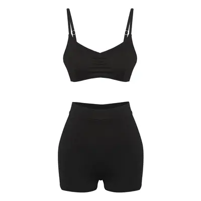 Trendyol Black Bralette Shorts Textured Bikini Set