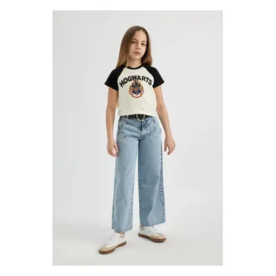 DEFACTO Girl&#39;s Wide Leg Belted Wide Leg Jean Trousers