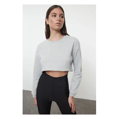 Trendyol Light Grey Super Crop Polar Fleece Knitted Sports Sweatshirt