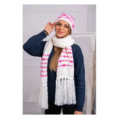 Women's set with scarf Anika K304 ecru + fuchsia