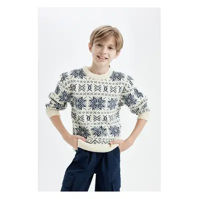 DEFACTO Boy's Crew Neck Patterned Knitwear Sweater