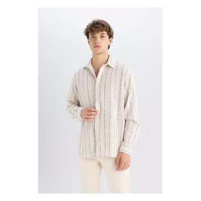 DEFACTO Relax Fit Relaxed Fit Striped Cotton Blend Long Sleeve Shirt