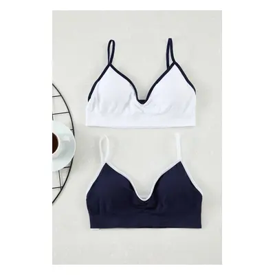 Trendyol Navy Blue-White 2-Pack Seamless/Seamless Non-wired Cupped Bustier Knitted Bra