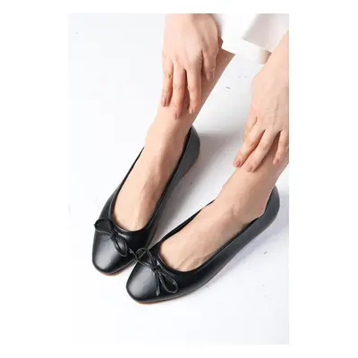 Mio Gusto Nelly Black Color Bow Accessory Women's Flat Toe Flat Shoes