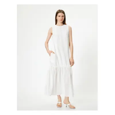 Koton Sleeveless Viscose Long Dress, Lined, Ruffled Hem, Crew Neck