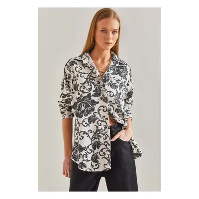 Bianco Lucci Women's Patterned Loose Linen Shirt