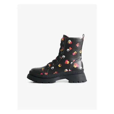 Black Desigual Boot Flowers - Women Ankle Flowered Shoes - Women