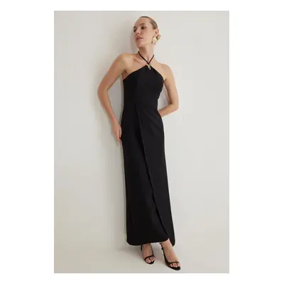 Trendyol Black Plain Straight Cut Bowknot Woven Finike Maxi Evening Dress & Graduation Dress