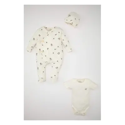 DEFACTO Baby Girl Newborn Printed Snap Romper Snap Body Hat Piece Set