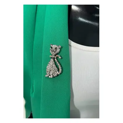 Brooch Cat A-2-21-10 silver color