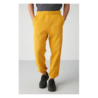 GRIMELANGE Inside Men's Regular Fit Soft Fabric Elastic Waist Saffron Yellow Sweatpant