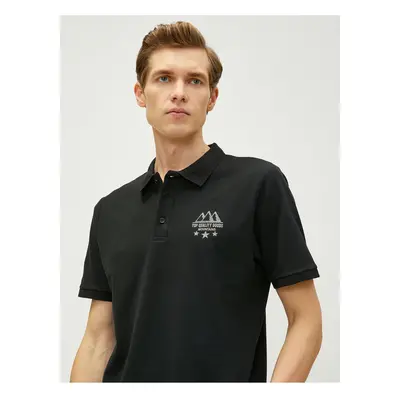 Koton Polo nyakú póló Slim Fit gombos rövid ujjú tájkép hímzett