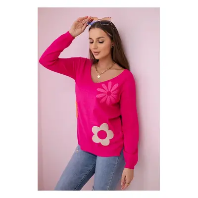 Włoski Sweater blouse with a floral pattern fuchsia