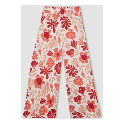 DEFACTO Girl's Wide Leg Floral Crepe Trousers