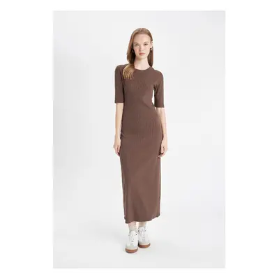 DEFACTO Bodycon Fitted Crew Neck Basic Plain Ribbed Camisole Short Sleeve Maxi Dress