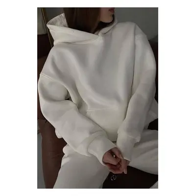 Madmext White Hooded Shark Oversized Sweatshirt