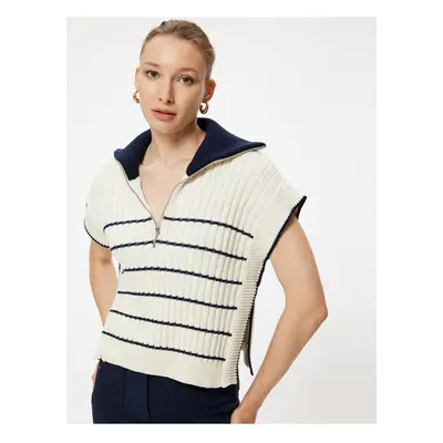 Koton Half Zipper Side Window Detailed Knitwear Polo Neck Sweater