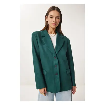 Happiness İstanbul Women's Emerald Green Premium Suede Blazer Jacket