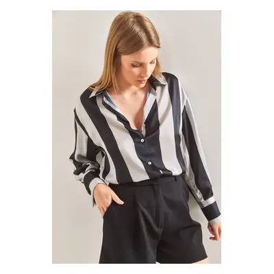 Bianco Lucci Women's Thick Striped Satin Shirt