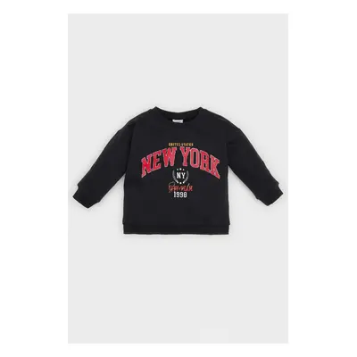 DEFACTO Baby Boy Crew Neck Printed Soft Furry Sweatshirt