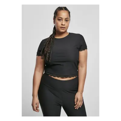 Women's T-shirt with short lace trim black